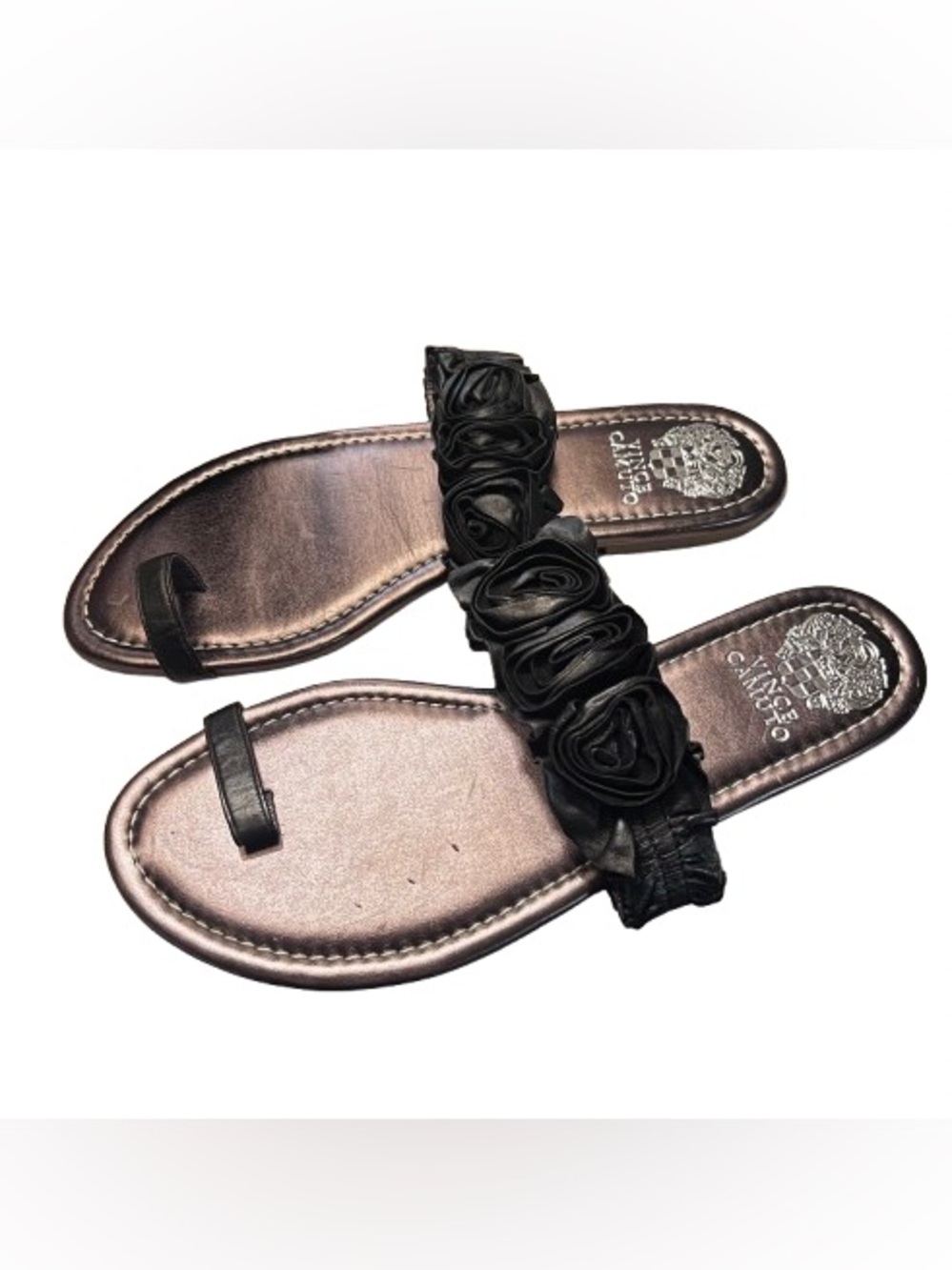 NWT Vince Camuto Misty Black Rosette Toe Loop Flat Sandal